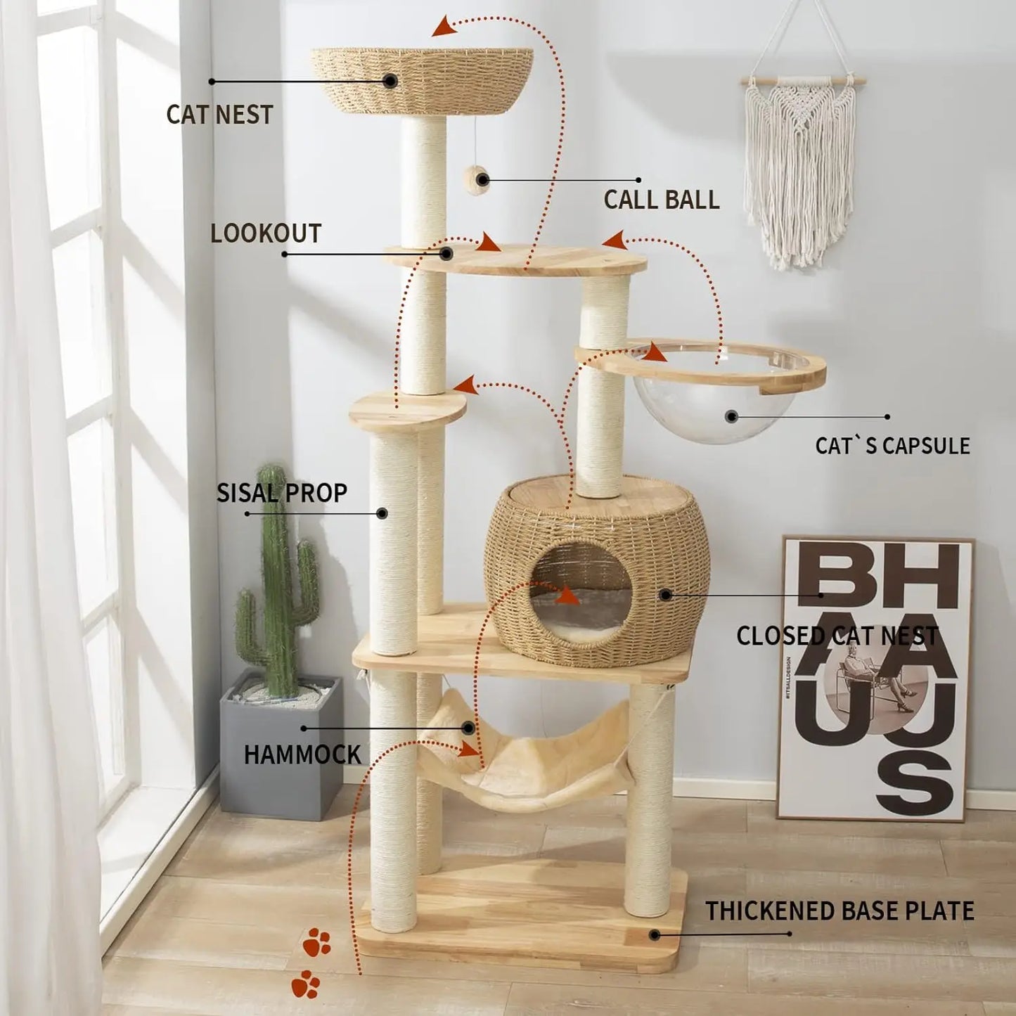 59-Inch Contemporary Cat Tower with Sisal-Covered Scratching Posts for Indoor Cats