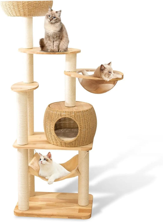 59-Inch Contemporary Cat Tower with Sisal-Covered Scratching Posts for Indoor Cats