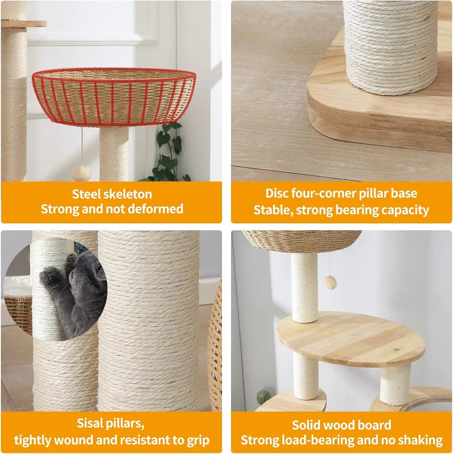 59-Inch Contemporary Cat Tower with Sisal-Covered Scratching Posts for Indoor Cats