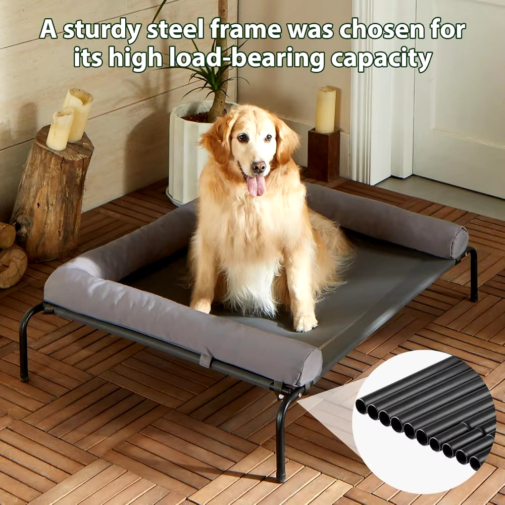 43"Lx31"Wx8"Th Dog Bed with Breathable Mesh, Skid-Resistant Feet, Cooling Chew Proof Portable Pet Cot, Elevated Large Dog Bed